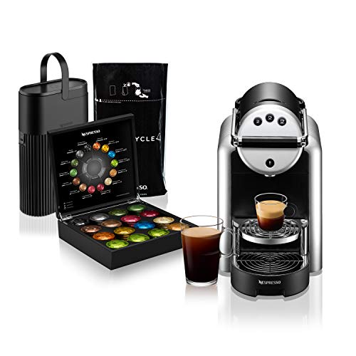 Nespresso Professional Coffee Maker Starter Bundle, Zenius Professional Coffee Machine, Presentation Box for Nespresso Capsules,Black and Silver