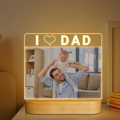 Attivolife Father's Day Gifts Frame, Light up I Love Dad Photo Frame, Desktop 4x6 inch Picture with LED Lamp, Creative Present for Dad Men Father-in-Law Birthday Thanksgiving from Daughter Son