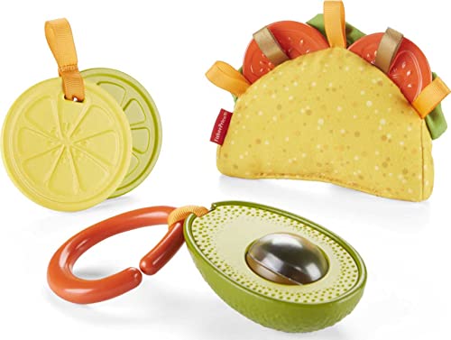 Fisher-Price Baby Toys Taco Tuesday Set, 3 Pretend Food Rattle & Sensory Activities for Newborns​ Ages 3+ Months