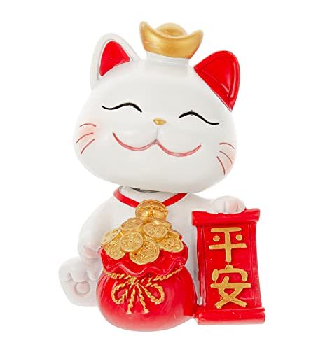 Maneki Neko Statue - Cute Shaking Head Money Lucky Cat, Caishen Cat, Wealth Cat Figurine