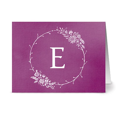 Note Card Café Monogram Plum ‘E’ Letter Cards | Grey Envelopes | 24 Pack | Blank Inside, Glossy Finish | Floral Monogram Design |Bulk Set | Stationery, Personalized Greeting, Thank You