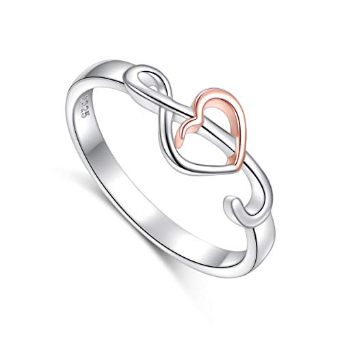 DAOCHONG Two Tone 925 Sterling Silver Musical Jewelry Heart Music Note Treble Clef Ring Size 8 for Women Teen Girls Birthday Gift