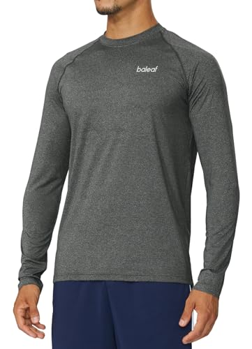 BALEAF Men's Long Sleeve Running Shirts Quick Dry Workout Shirts Athletic T-Shirts Lightweight Soft Fishing Tee Tops Grey Heather Size M