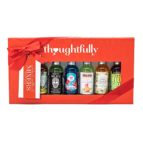 Thoughtfully Gifts, Global Cocktail Mixers Gift Set, Flavors: Peach Bellini, Blue Hawaiian, Appletini, Tropical Painkiller, Mojito, Singapore Sling, and Margarita; Set of 7 (Contains NO Alcohol)