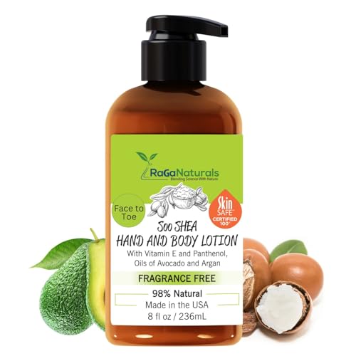 RaGaNaturals Unscented Hand and Body Lotion - 8 Fl Oz - Hydrating, Fragrance Free, Shea Butter, Argan Oil, Vitamin E, B-5 - All Natural, Vegan, Cruelty-Free