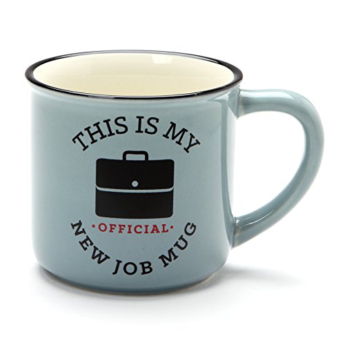 Enesco Our Name is Mud Official New Job Stoneware Camper Mug, 16 oz, Blue