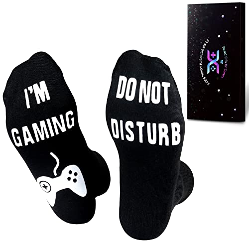 QAPIZM Do Not Disturb Gaming Socks, Gamer Socks Funny Gifts for Teenage Boys Mens Womens Father Dad Hunband Sons Kids Game Lovers