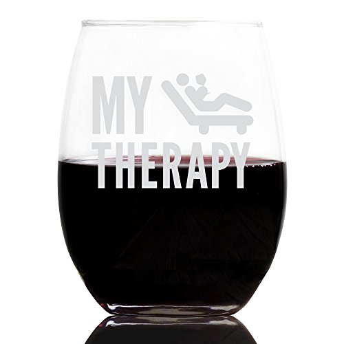 CustomGift My Therapy 21 Ounce Stemless Wine Glass, Tumbler Liquid Therapy, Girls Night, Cocktail Glass, Present for Mom