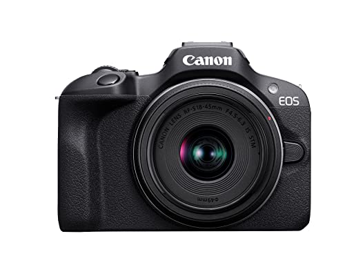 Canon EOS R100 Mirrorless Camera RF-S18-45mm F4.5-6.3 IS STM Lens Kit, 24.1 Megapixel CMOS (APS-C) sensor, 4K Video, RF Mount, Black