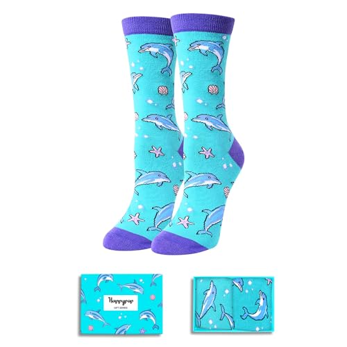 HAPPYPOP Funny Dolphin Socks for Women Girls - Dolphin Gifts Ocean Gifts for Teens, Ocean Animal Socks