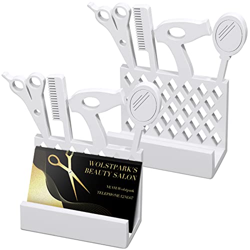 Lincia 2 Pcs Hair Stylist Business Card Holder Wooden Display Business Card Stand Business Card Holder for Desk White Salon Gift for Beautician Hair Dresser Office Reception Tabletop Counter