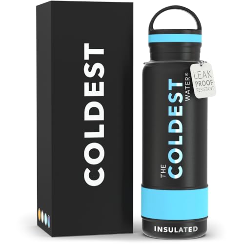 Coldest Insulated Water Bottle with Handle Lid | Leak Proof, Insulated Stainless Steel, Triple Walled, Sport Thermos Bottles, Metal Flask (‎Matte Black, 21 oz)