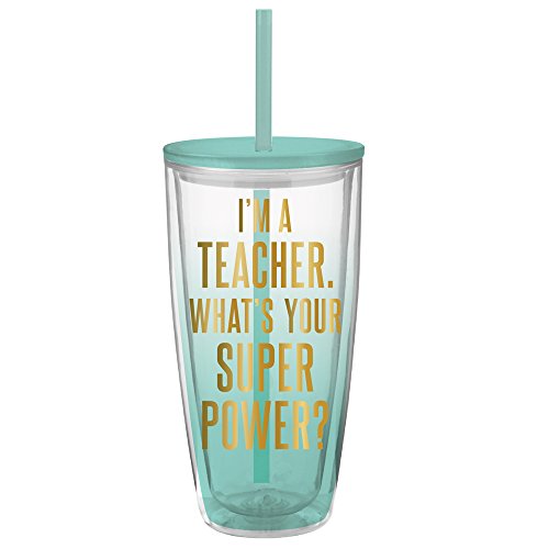 Teacher Tumbler - 22 oz Insulated Double Wall Tumbler with Lid and Straw - 'I'm a Teacher What's Your Superpower'