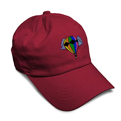 Soft Baseball Cap Hot Air Balloon Embroidery Hot Air Ballooning Hot Air Balloon Twill Cotton Dad Hats for Men & Women Burgundy Design Only