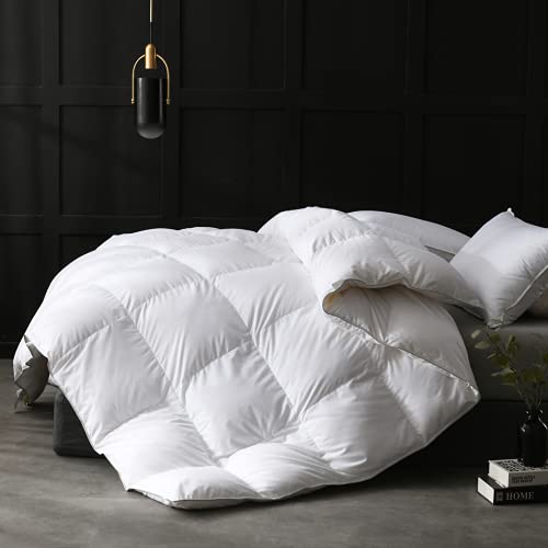 APSMILE Feathers Down Comforter King Size Luxurious All Seasons Duvet Insert - Ultra-Soft 750 Fill-power Hotel Collection Comforter, 54 Oz Fluffy Medium Warmth, (106x90, Solid White)