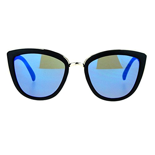SA106 Womens Color Mirror Mirrored Lens Oversize Cat Eye Sunglasses Black Blue