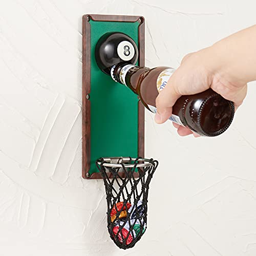 Arola Magnetic Billiard Ball Bottle Opener, Removable Metal Wall Mounted Opener with Cap Catcher Collector, Birthday Gift for Billiards Enthusiast, Beer Lovers and Men, as Kitchen Yard Bar Decoration