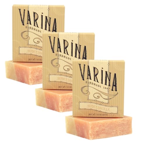 Varina Natural Honeysuckle Bar Soap - Gentle Cleansing for Sensitive Skin, Floral - 3 Pack - Experience Healthy and Glowing Skin