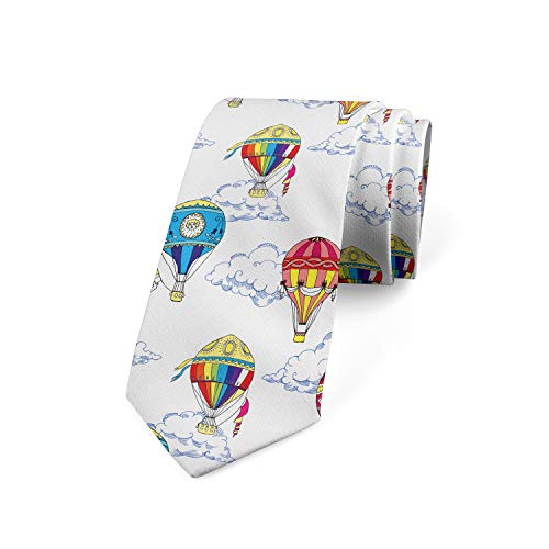 Ambesonne Necktie, Clouds Hot Air Balloons, Dress Tie, 3.7', Multicolor White