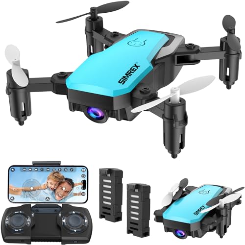 SIMREX X300C Mini Drone with Camera 720P HD FPV, RC Quadcopter Foldable Drone, Altitude Hold, 3D Flip, Headless Mode, Gravity Control and 2 Batteries, Gift Drones for Kids, Adults, Beginner, (Blue)