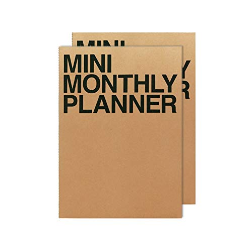 JSTORY Mini Monthly Planner Set of 2 Stitch Bound Flat Lay Pocket Size Year Round Flexible Cover Goal/Time Organizer Thick Paper Eco Friendly Customizable A7 16 Months 150 GSM 18 Sheets Each Kraft