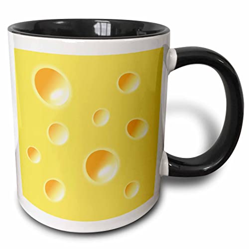 3dRose mug_58371_4 'Yellow Swiss Cheese slice wedge illusion - funny fun silly humorous whimsical humor' Two Tone Black Mug, 11 oz, Multicolor