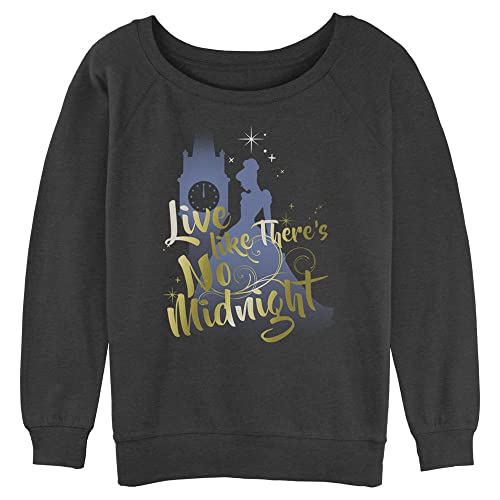 Disney Women's Princesses No Midnight Junior's Raglan Pullover with Coverstitch, Charcoal Heather, Medium