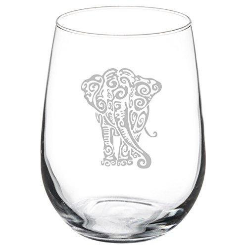 17 oz Stemless Wine Glass Tribal Elephant