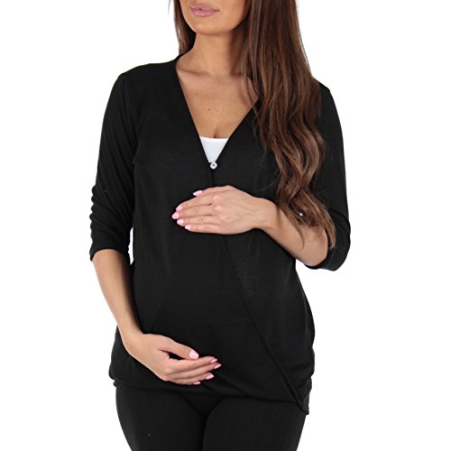 Women's Criss Cross Maternity and Nursing Wrap Tunic Black