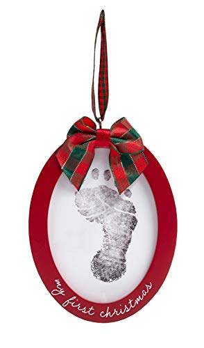Pearhead Babyprints Double-Sided Christmas Photo Ornament with Clean Touch Ink Pad, Baby's First Christmas Holiday Keepsake Ornament, Newborn Handprint or Footprint Kit, 2 Sided, Red
