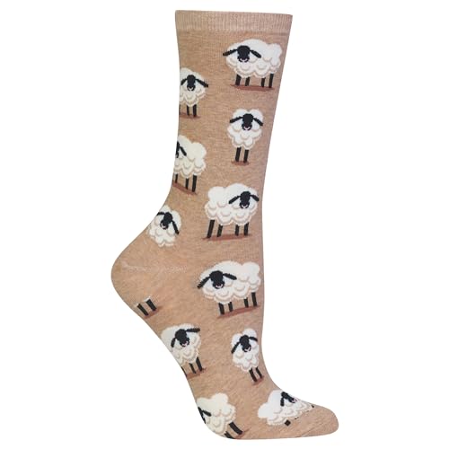 Hot Sox Womens Funny Animal Crew - 1 Pair Pack Cool & Cute Wordplay Novelty Gifts Casual Sock, Sheep (Sherbet Hemp Heather), 4-10 US