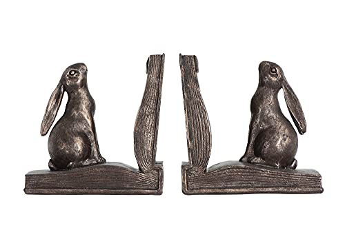 Creative Co-Op Decorative Rustic Resin Rabbit on Book Bookends, Bronze, Set of 2