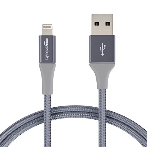 Amazon Basics Double Braided Nylon Lightning to USB Cable, Advanced Collection, MFi Certified Apple iPhone Charger, Dark Gray, 3 Foot