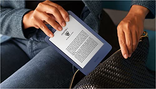 Amazon Kindle – The lightest and most compact Kindle, with extended battery life, adjustable front light, and 16 GB storage – Without Lockscreen Ads – Denim