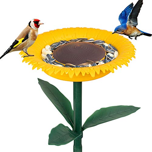 FUNPENY Sunflower Bird Feeder for Outdoor, Small Bird Bath with Flower Shape, Bird Feed Tray with Stake for Garden Decor, Gift for Wild Bird Watcher, Kids and Bird Lover