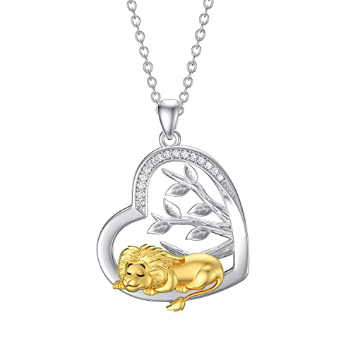 LONAGO Lion Necklace 925 Sterling Silver Cute Lion with Tree of Life Pendant Necklace Jewelry for Women