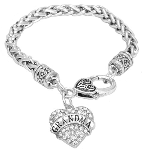 for Grandma Bracelet Engraved Gift Jewelry for Grandma Crystal Adorned Heart Shaped Pendant Lobster Claw Bracelet Gift for Mom or Grandma Colorless
