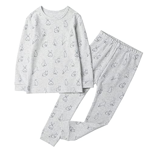 Owlivia 100% Organic Cotton Baby Long Sleeve Pajama Sets, Toddler Boy Girl 2-Piece Sleepwear(2 Years, Grey Rabbit)