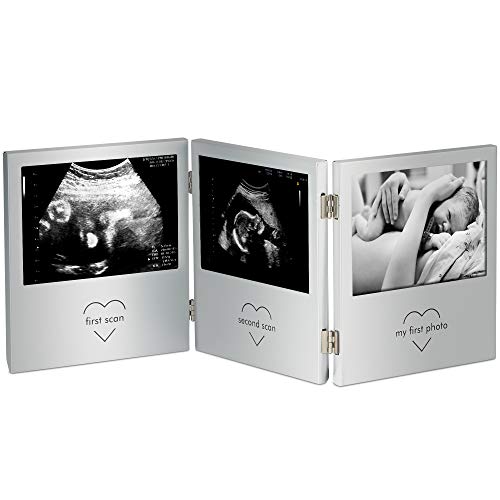 VonHaus Triple Sonogram Picture Frame for Keepsake Ultrasound Pregnancy Scan Images and Baby Photos - The Perfect Gift Idea for Expecting Parents, Silver