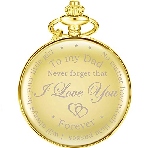 Hicarer Dad from Daughter to Father Engraved Pocket Watch - No Matter How Much Time Passes, I Will Always Be Your Little Girl (Gold)