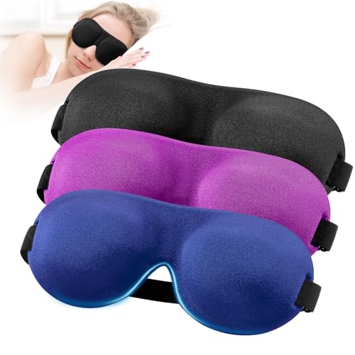 YIVIEW Sleep Mask for Side Sleeper Pack of 3, 100% Light Blocking 3D Eye Masks for Sleeping, Night Blindfold for Women Men