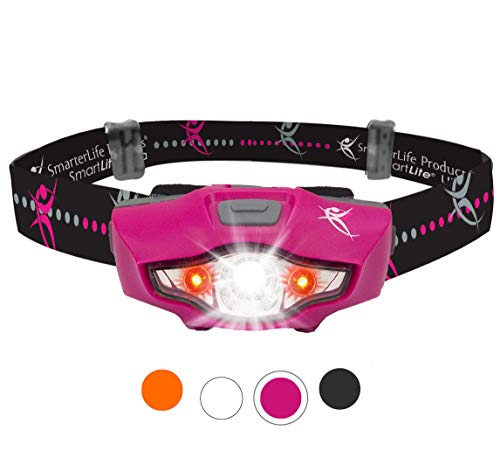 LED Headlamp Flashlight by SmarterLife - Ideal Running Lights for Runners with 6 White & Red Light Modes - Headlamps for Adults, Kids, Hiking, Camping - Only 1.5.Oz & Uses 1 Battery (Hot Pink)