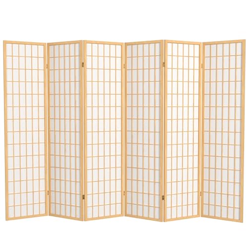Oriental Furniture 6 ft. Tall Window Pane Shoji Screen - Natural - 6 Panels