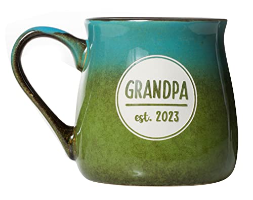 Artisan Owl Grandpa Est. 2023 - Hand Carved Ceramic Pottery - New Parent - 16oz Coffee Tea Mug (Grandpa Est 2023)