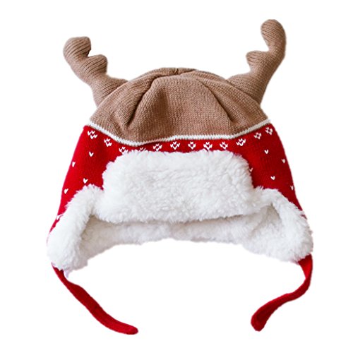 Home Prefer Baby Girl Boy Kid Christmas Hats Soft Cotton Brocade Knitted Cap Cute Elk Horn Sherpa Lined Hat Red S