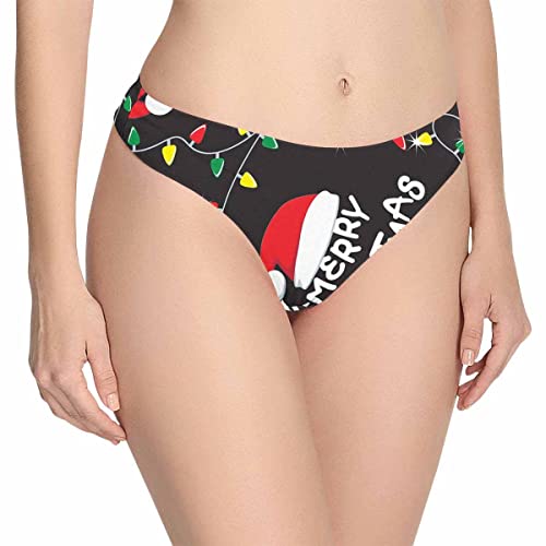 InterestPrint Christmas Lights with Slogan Thongs for Women Soft Low Rise Panties Underwear L