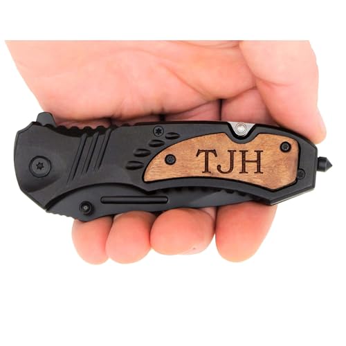 Personalized Gift for Father's Day, Engraved Pocket Knife For Everyday Carry, Pocket Knife with Clip for Valentine's Day, Groomsmen Gifts & Anniversary Gifts for Men, Black
