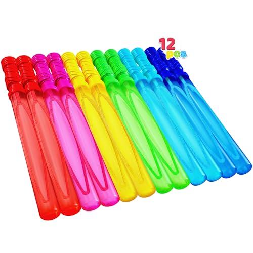 JOYIN 14.6’’ Big Bubble Wands for Kids, 1 Dozen Bubble Wand Bulk with Bubbles Refill Solution for Summer Toy Party Favor, Outdoors Activity, Easter Basket Stuffers, Birthday Gift