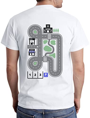 Playmat Car Track Shirt for Dad Gifts for Dads Fathers Day Play Cars Roads on Back Mens T-Shirt Medium White