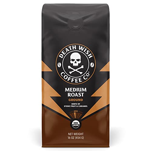 Death Wish Coffee Co., Organic and Fair Trade Medium Roast Ground Coffee, 16 Ounce (Pack of 1)